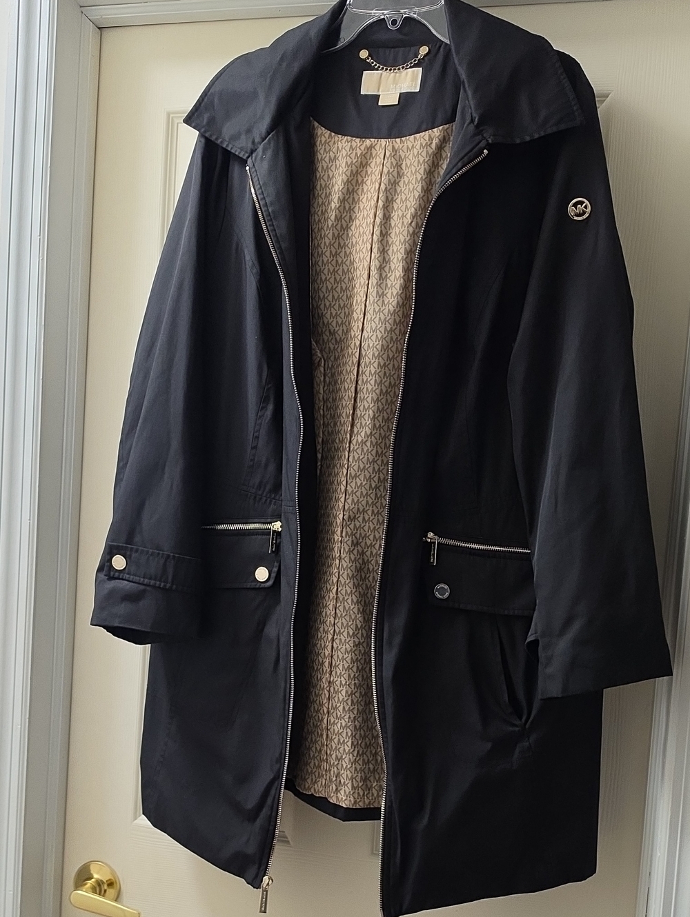 Michael Kors Black Trench Coat with Logo Snap for Plus Size Women